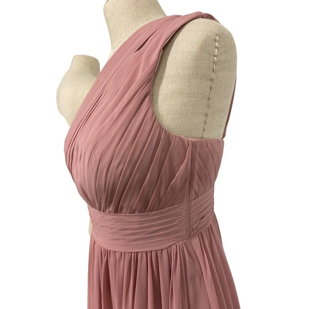 Azazie Womens A2 One-Shoulder Pleated Gown Blush Pink - Picture 5 of 16